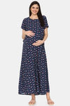 Coucou Maternity Woven Full Length Nightdress With Front Zipper And Discreet Feeding - Navy Peony — thumbnail 4